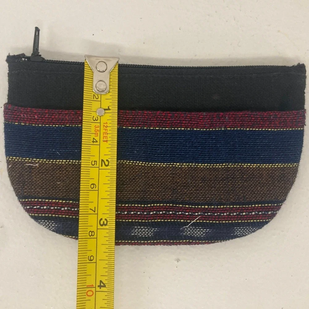 Woven 100% Cotton Bohemian Multi Color Striped Coin Pouch Thailand Eclectic Cool